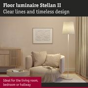 White Stellan II floor lamp with clear lines, perfect for living room, bedroom or hallway lighting