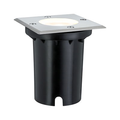 Square recessed floor spotlight with stainless steel and black plastic for outdoor lighting