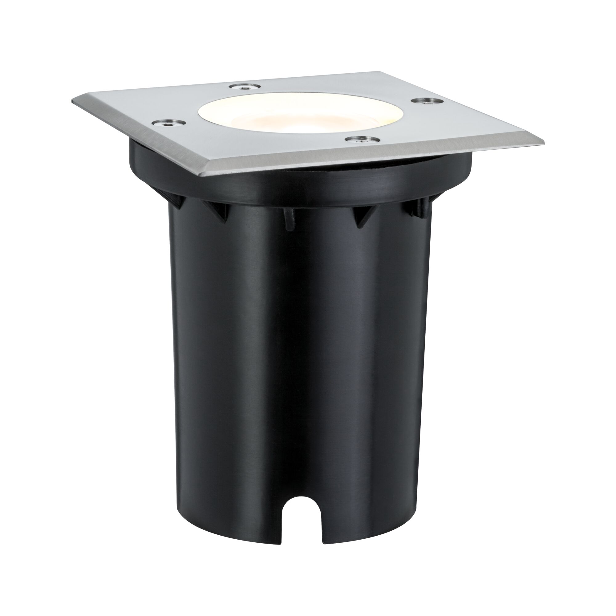 LED Bodeneinbauleuchte IP67 eckig 108x124mm 3000K 3,5W 230lm 230V Edelstahl Metall Quadratischer Einbau-Bodenspot aus Edelstahl und schwarzem Kunststoff für Außenbeleuchtung