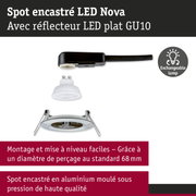 Spot encastré LED Nova en aluminium blanc avec douille GU10 et lampe interchangeable