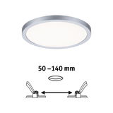 Rundes LED-Deckenlicht mit silbernem Aluminiumrahmen und 50-140 mm Einbaumaß für moderne Raumbeleuchtung