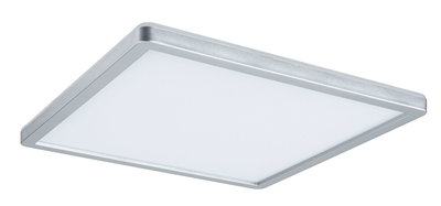 Flache quadratische LED-Deckenleuchte aus silbernem Aluminium mit weißem Diffusor für Wohnräume