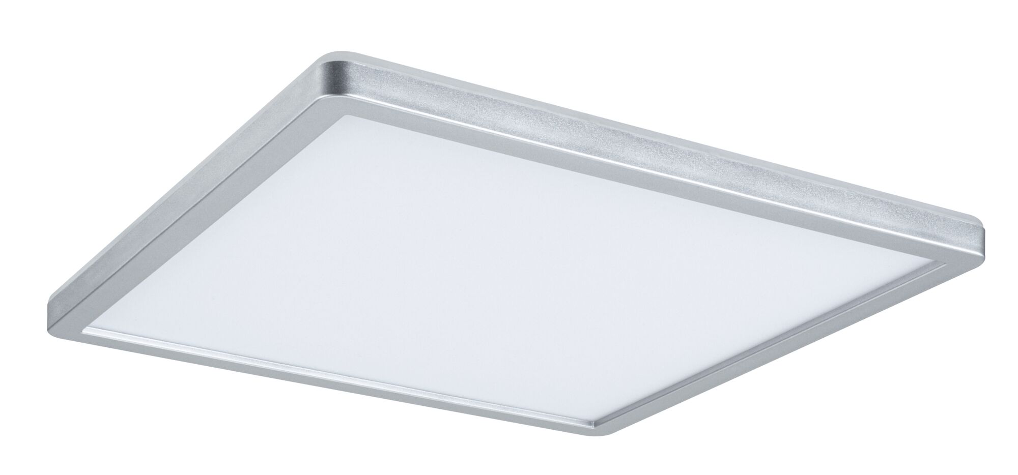 Quadratische LED-Deckenleuchte mit silbernem Aluminiumrahmen und weißem Diffusor für moderne Beleuchtung