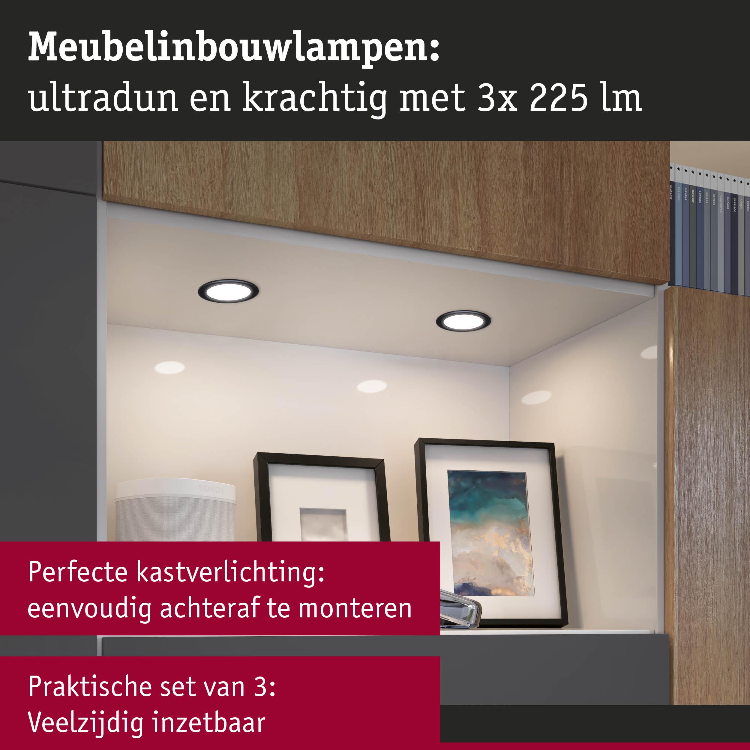 Ultradunne meubelbouwlampen met 3x 225 lumen, eenvoudig te monteren, veelzijdige set van 3