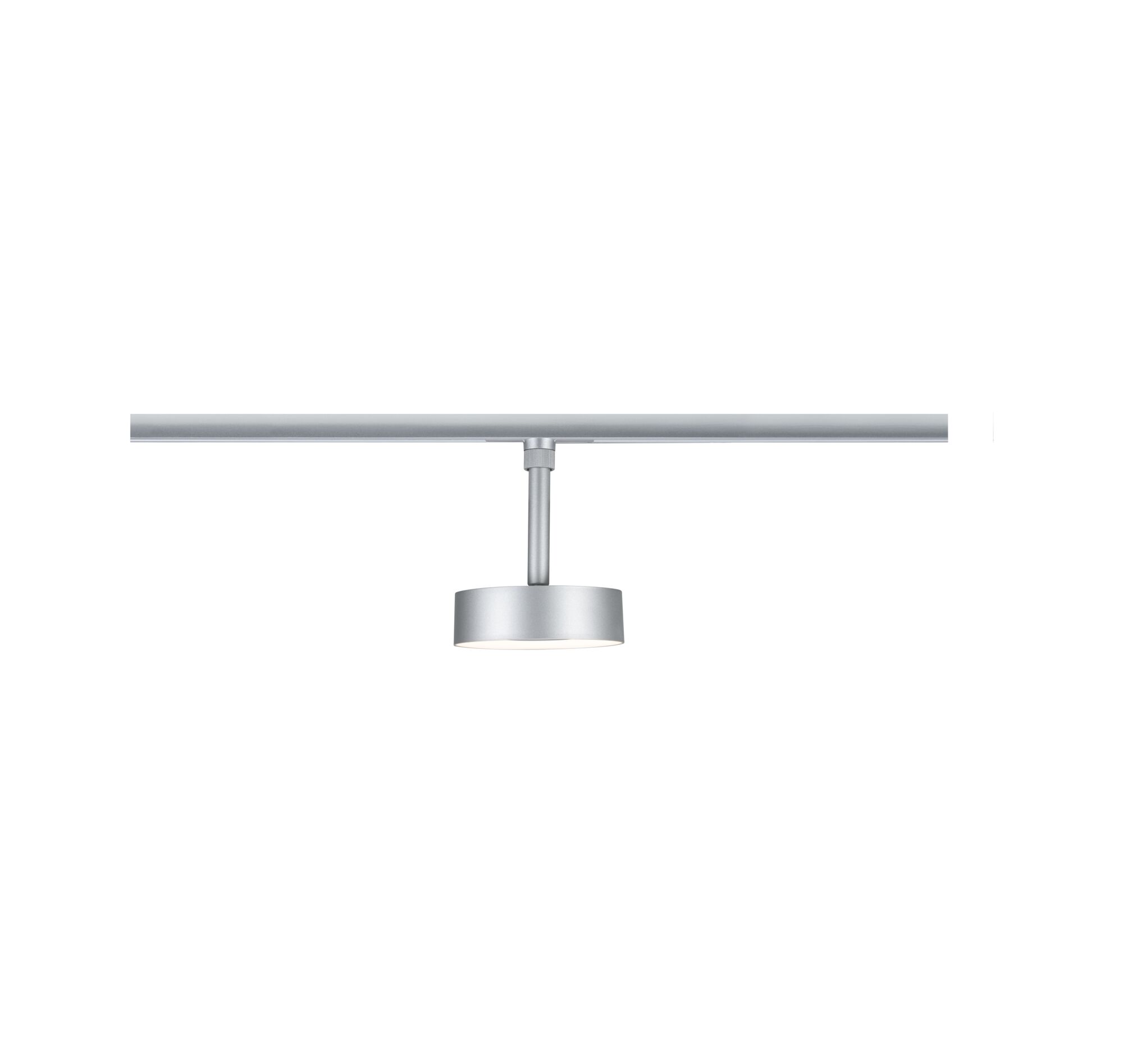 Modern silver aluminium ceiling spotlight with round head for track lighting systems