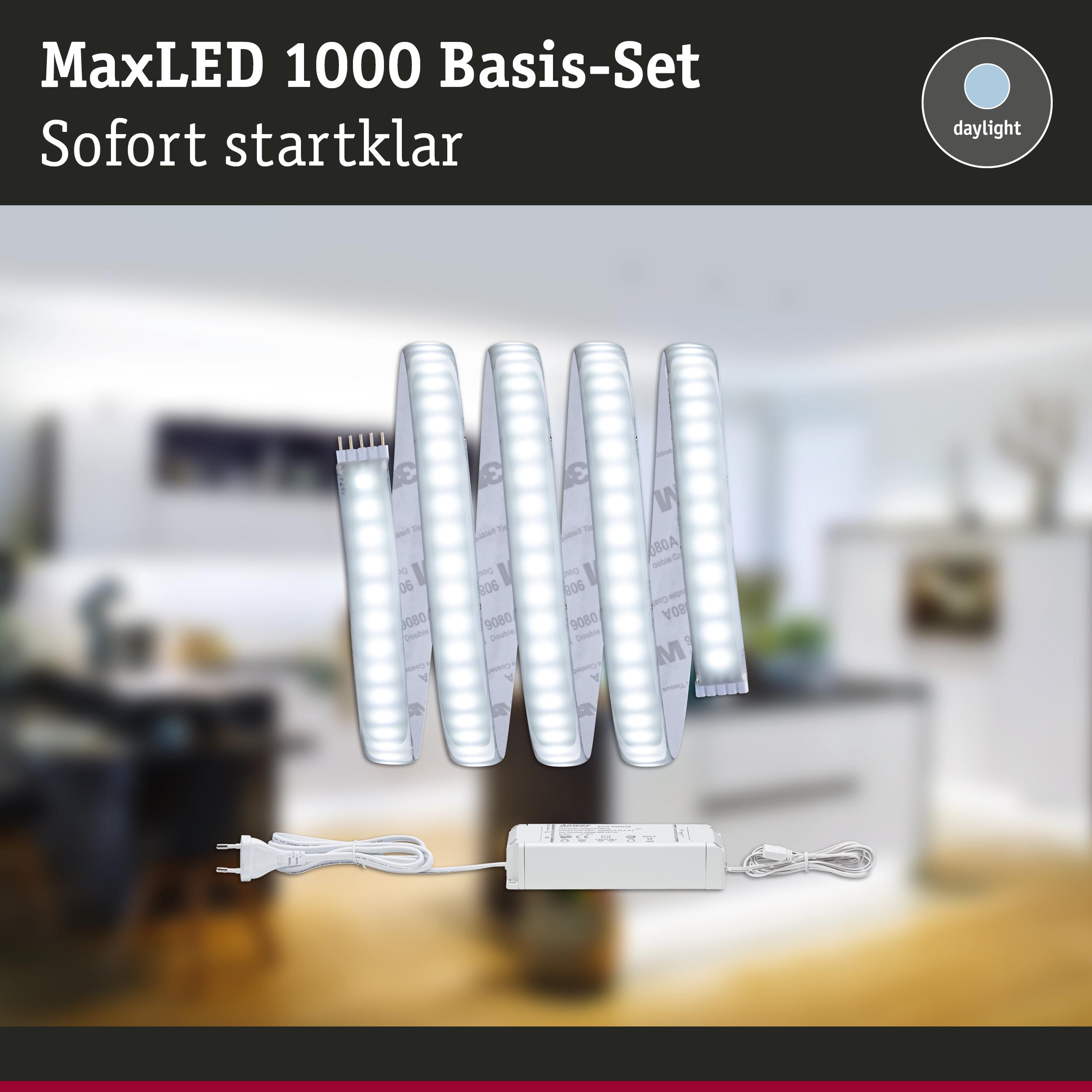 MaxLED 1000 Basis-Set mit flexiblen LED-Lichtstreifen in Tageslichtweiß für einfache Raumbeleuchtung