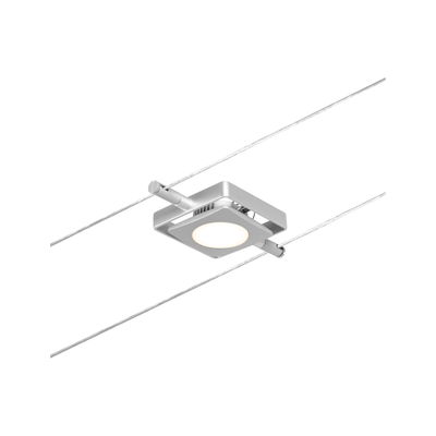 Modernes quadratisches Seil-Licht aus silbernem Metall mit integriertem LED-Spot für Wohnräume