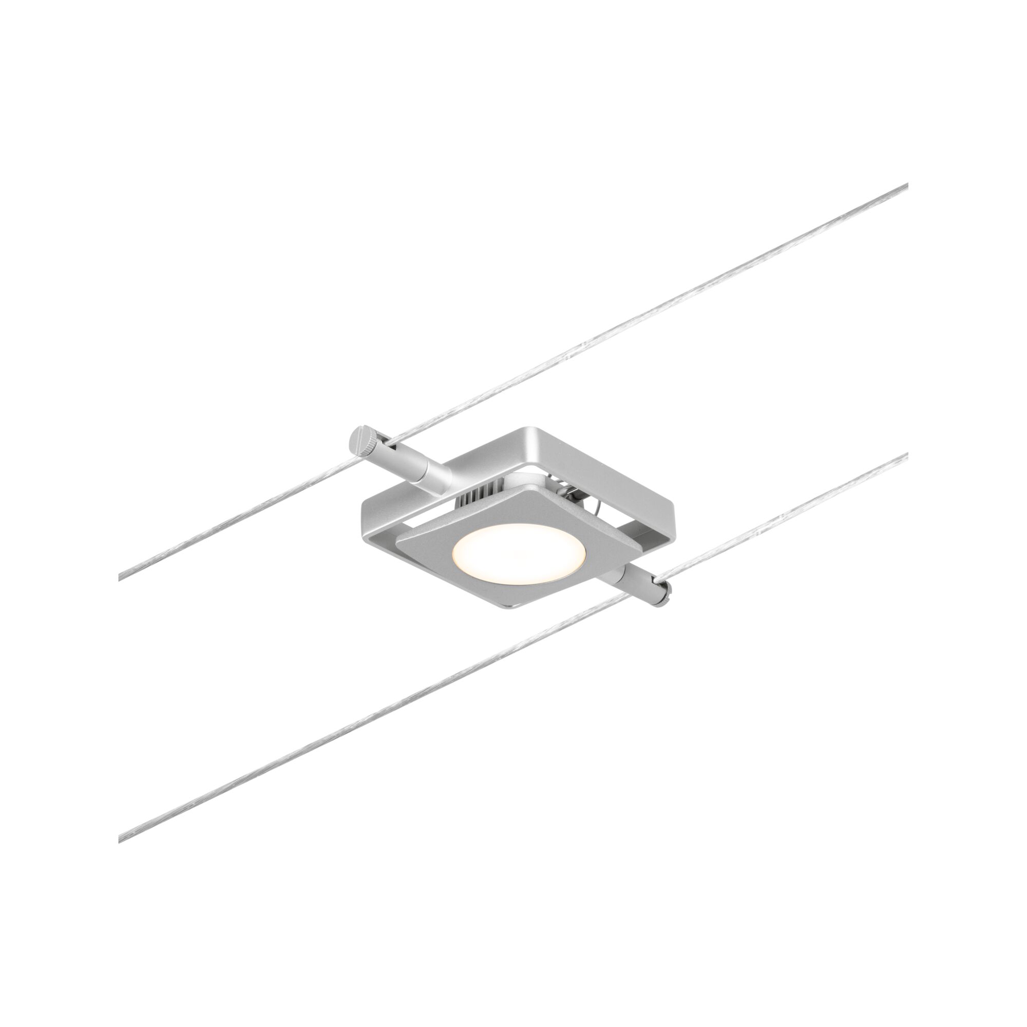 Modernes quadratisches Seil-Licht aus silbernem Metall mit integriertem LED-Spot für Wohnräume