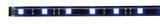 Blue LED strip with white LEDs and electronic components for flexible lighting solutions.