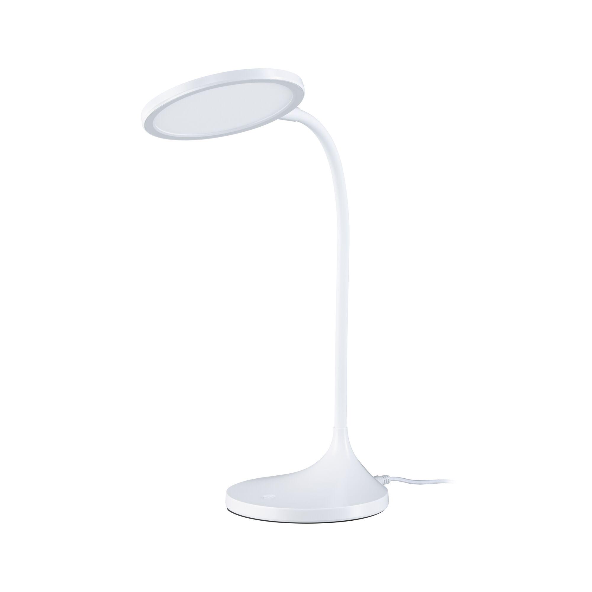 White LED desk lamp with flexible neck and touch switch for modern workspace lighting