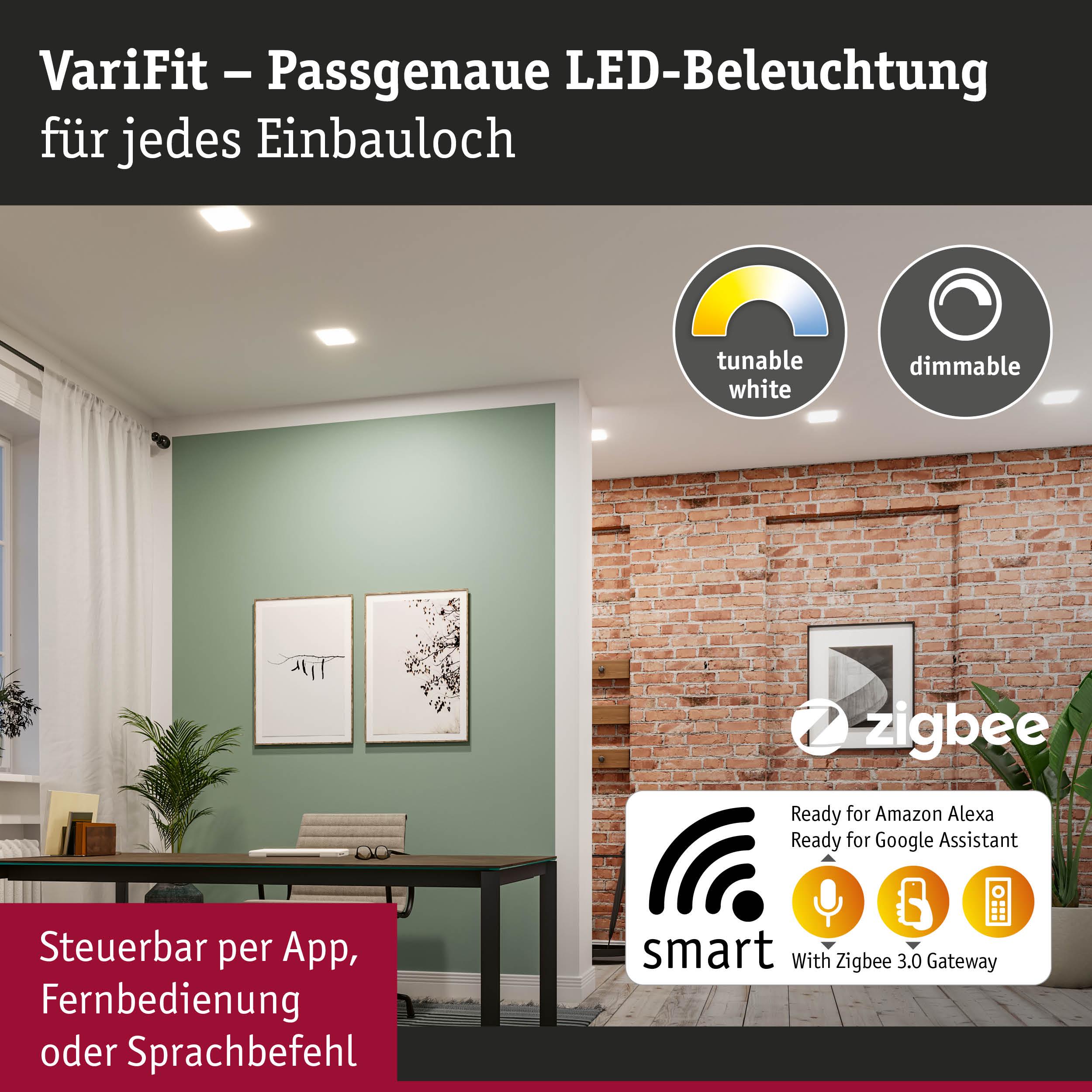 VariFit LED-Einbauleuchten mit dimmbarer, einstellbarer Weißlichtfarbe für smarte Raumbeleuchtung.