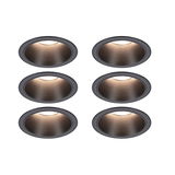 Set of six matte black recessed spotlights with warm white light for modern indoor lighting