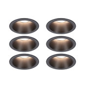 Six spots encastrés ronds en aluminium noir mat avec éclairage LED blanc chaud