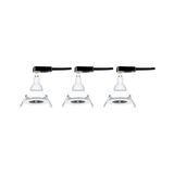 Three white LED recessed spotlights with GU10 base and black cable for modern lighting solutions