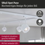 Weißer URail Spot Pane LED-Strahler mit dimmbarer neutralweißer Beleuchtung an Decke montiert