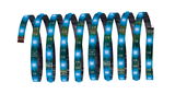 Flexible blue LED strip with white lights, perfect for decorative lighting and accent illumination.