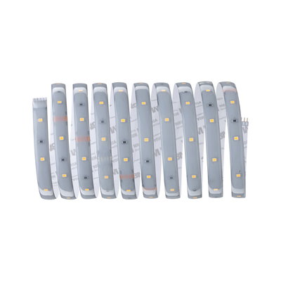 Flexible LED strip with white LEDs and adhesive backing for versatile lighting solutions.