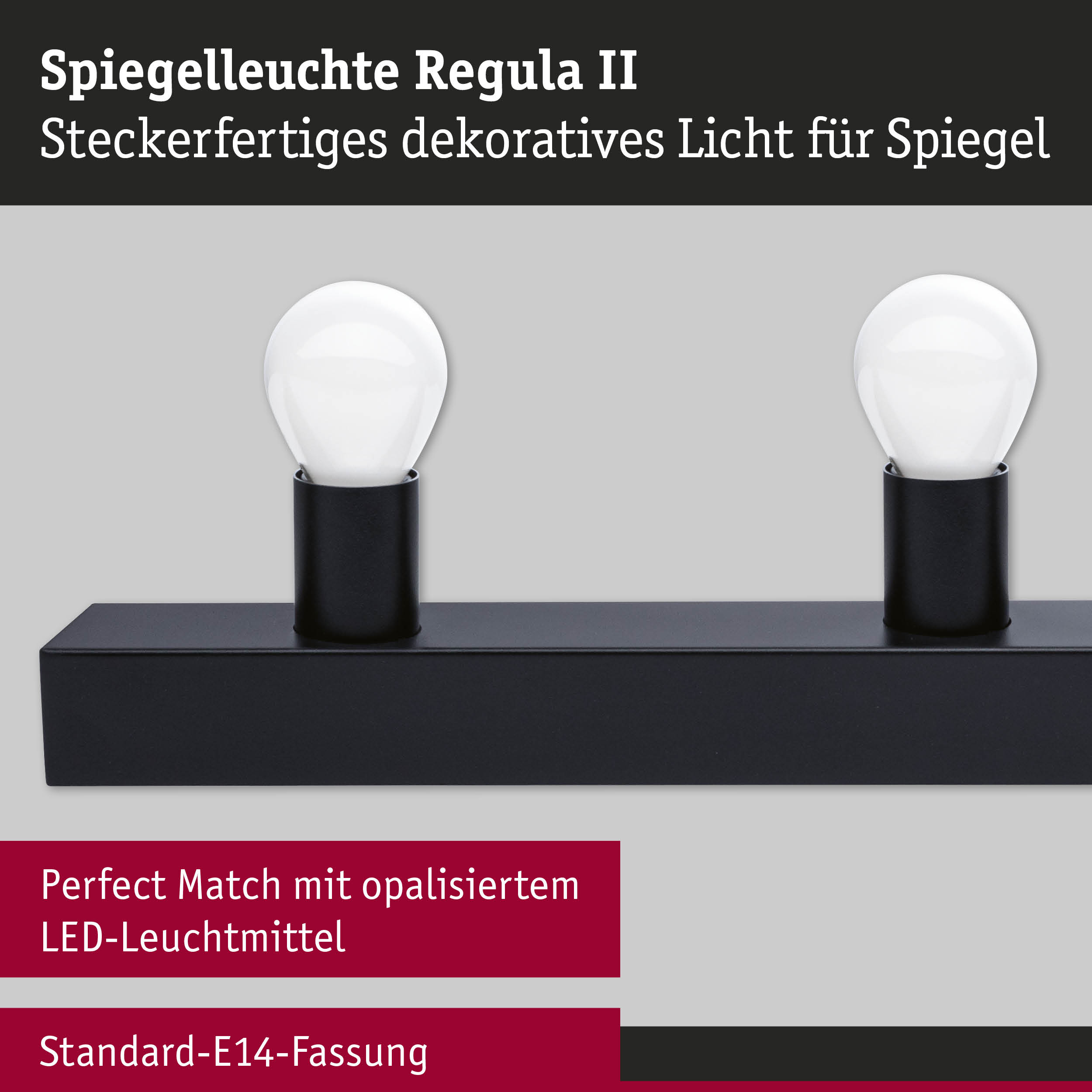 Set Spiegelleuchte Regula II inkl. Leuchtmittel 4-flammig E14 2700K 4x470lm 230V 4x4,5W dimmbar Schwarz/Opal