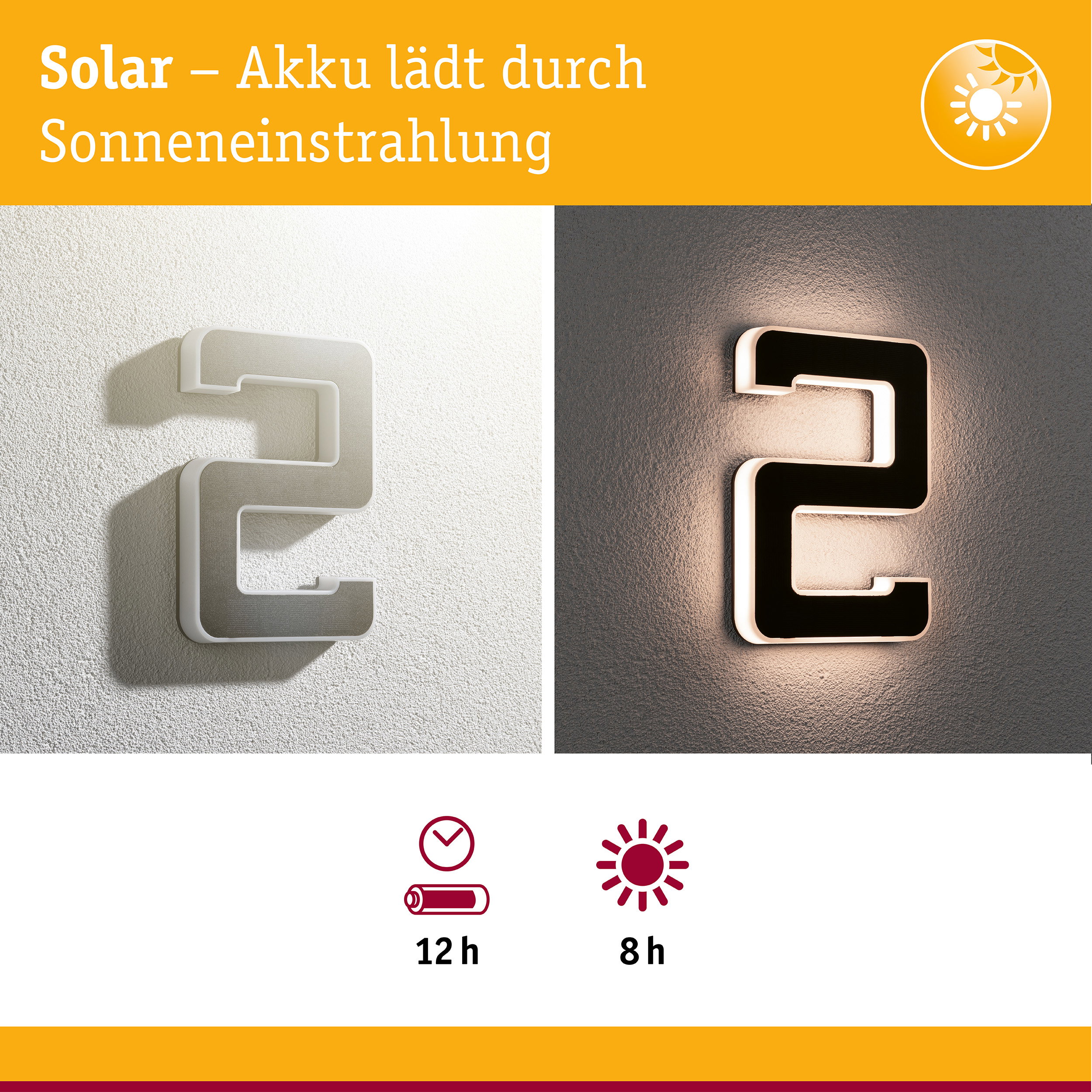 Solar LED Hausnummernleuchte inkl. wechselbarer Akku Nummer 2 IP44 3000K 6lm Schwarz