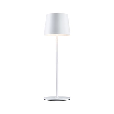 Lampadaire blanc en métal avec base ronde et abat-jour simple pour éclairage intérieur moderne