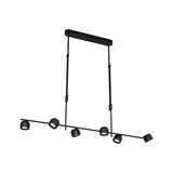 Zwarte metalen LED-hanglamp met zes verstelbare spots voor moderne binnenverlichting