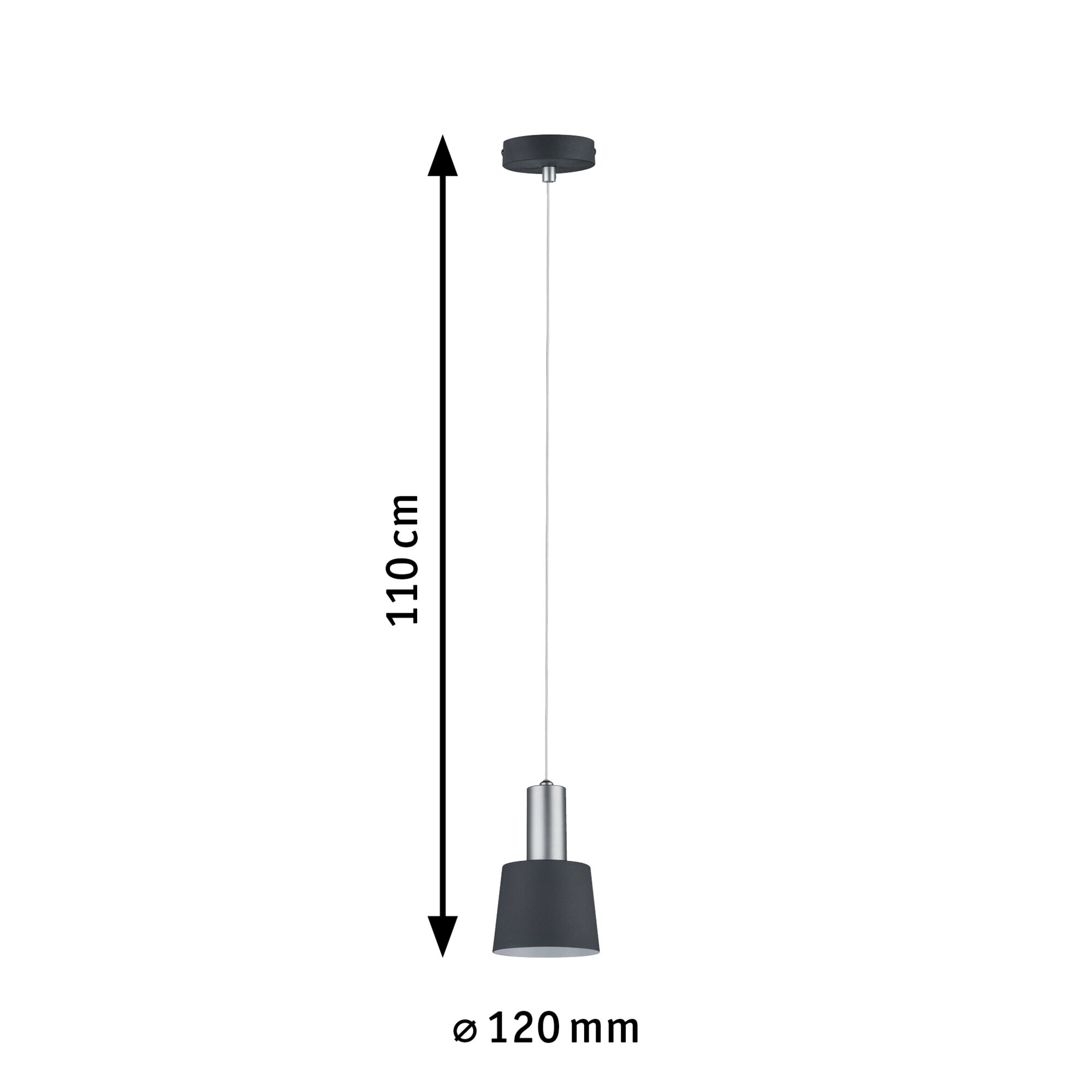 Black metal pendant light 110 cm long with 120 mm diameter for modern indoor lighting