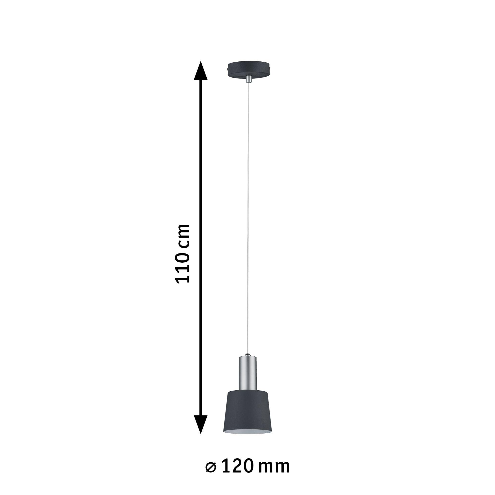 Schwarze Pendelleuchte aus Metall mit 110 cm Länge und 120 mm Durchmesser für moderne Innenbeleuchtung