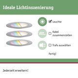 Grafik zeigt ideale Lichtinszenierung mit LED-Einbaustrahler aus Metall in Silber und Checkliste für Leuchte.