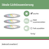 Grafik zeigt ideale Lichtinszenierung mit LED-Einbaustrahler aus Metall in Silber und Checkliste für Leuchte.