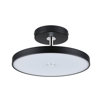 Ronde plafondlamp van zwart metaal met witte diffuser voor moderne woonverlichting