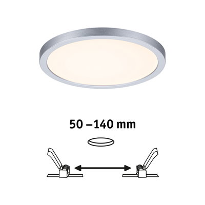 Rundes LED-Deckenlicht mit silbernem Aluminiumrahmen und einstellbarem Einbaumaß 50-140 mm