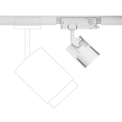 Witte Kratos ProRail LED-spot met maatvergelijking en railbevestiging voor flexibele verlichting