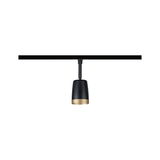 Black metal LED track spotlight with gold trim for modern indoor lighting solutions