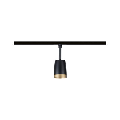 Black metal LED track spotlight with gold trim for modern indoor lighting solutions