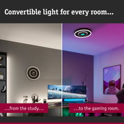 Black LED ceiling light with white ring, convertible for study and gaming room lighting