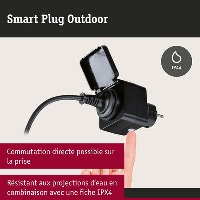Prise intelligente extérieure noire IP44 avec interrupteur direct pour commande étanche