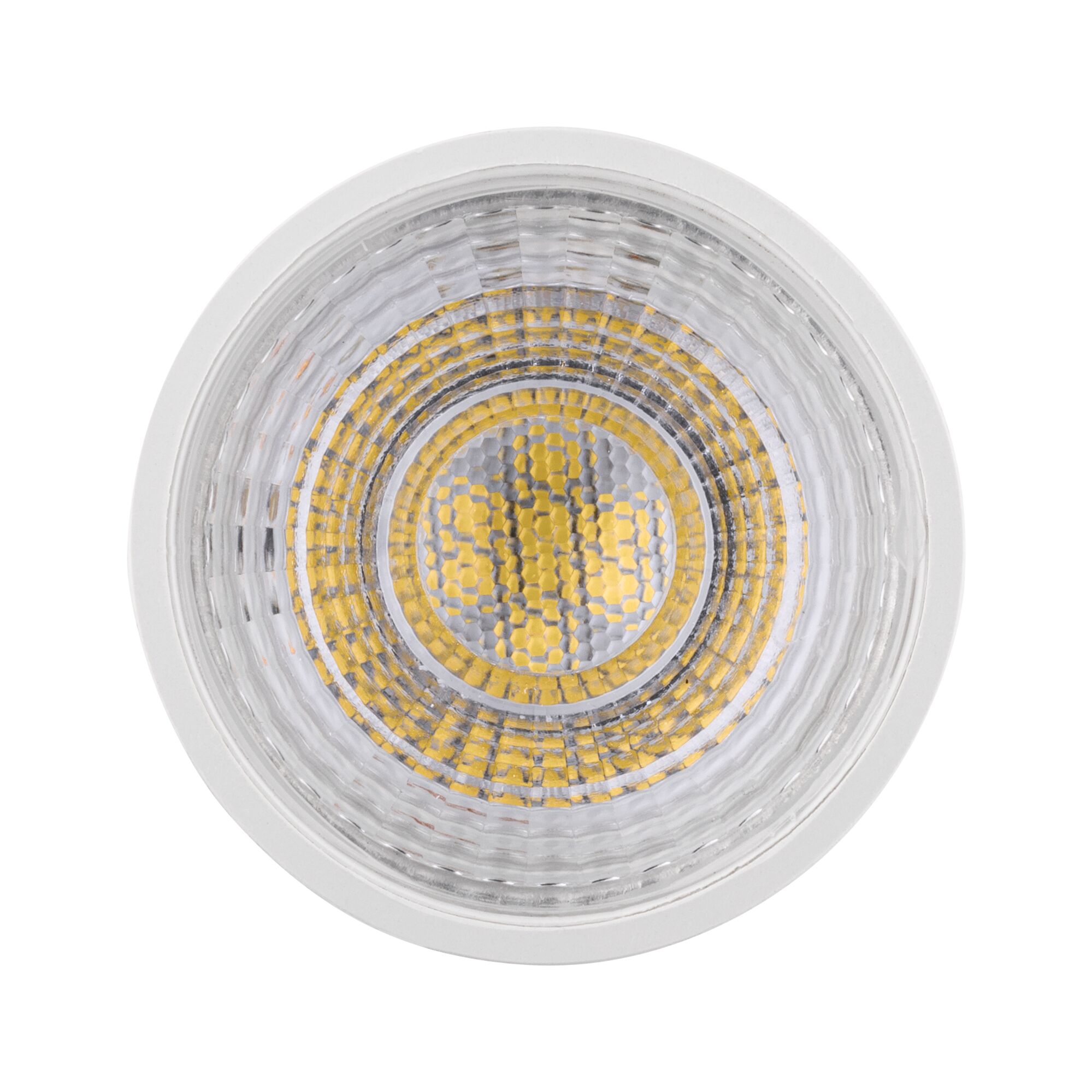 Ronde spot met witte behuizing en gele LED-chips, energiezuinige LED-verlichting.
