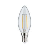 Clear LED candle bulb with E14 base and visible yellow filaments for energy-efficient lighting