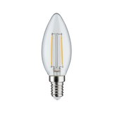 Klarer LED-Kerzenlampe mit E14-Fassung und sichtbaren gelben Filamenten für dekorative Beleuchtung