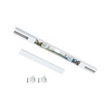 White aluminum connector with wires and screws for LED track lighting installation