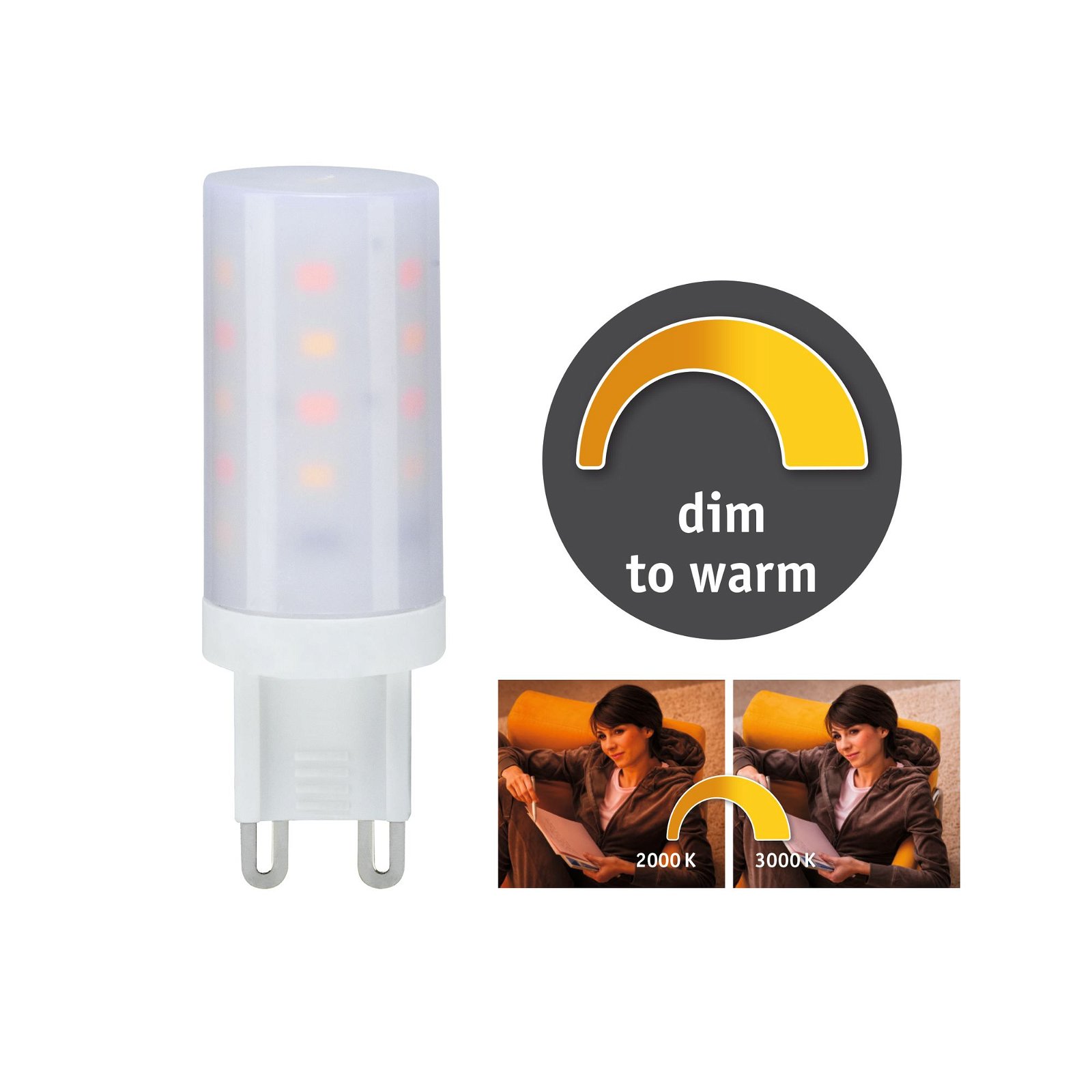 230 V Standard LED Pin base G9 1 pack 270lm 4W Dim to warm dimmable Clear