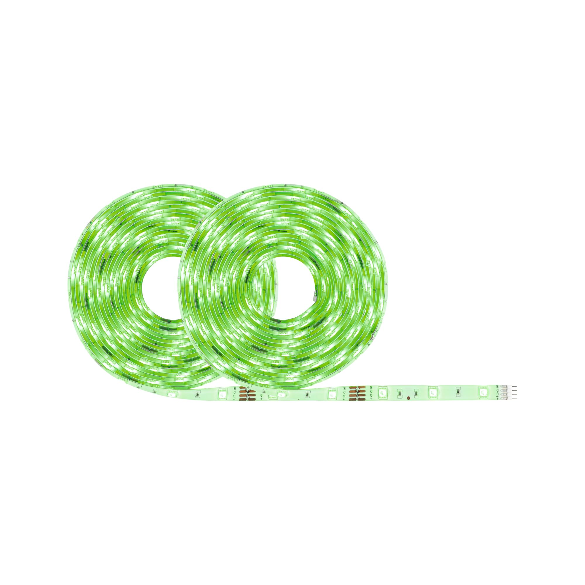 Two green LED light strips made of flexible material for decorative lighting and room accents