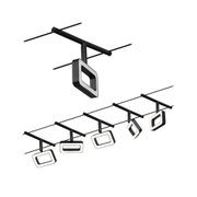 Schwarzes LED-Seilsystem mit fünf verstellbaren quadratischen Leuchten für moderne Raumbeleuchtung