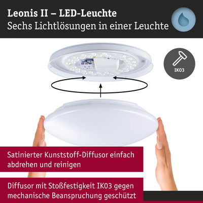 Leonis II LED-Leuchte mit satiniertem Kunststoff-Diffusor in Weiß und IK03 Stoßfestigkeit für Wohnraumbeleuchtung
