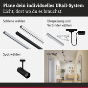 Modulares URail-Schienensystem in Schwarz und Weiß mit Spots und Steckern für flexible LED-Beleuchtung