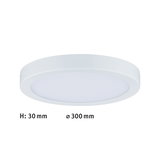 Flat round white LED ceiling light with 30 mm height and 300 mm diameter for living spaces