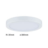 Plafonnier LED rond et plat blanc de 30 mm de hauteur et 300 mm de diamètre pour pièces à vivre