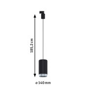 Schwarze Zylinder-Pendelleuchte aus Metall mit 185,2 cm Länge und 14 cm Durchmesser für moderne Beleuchtung
