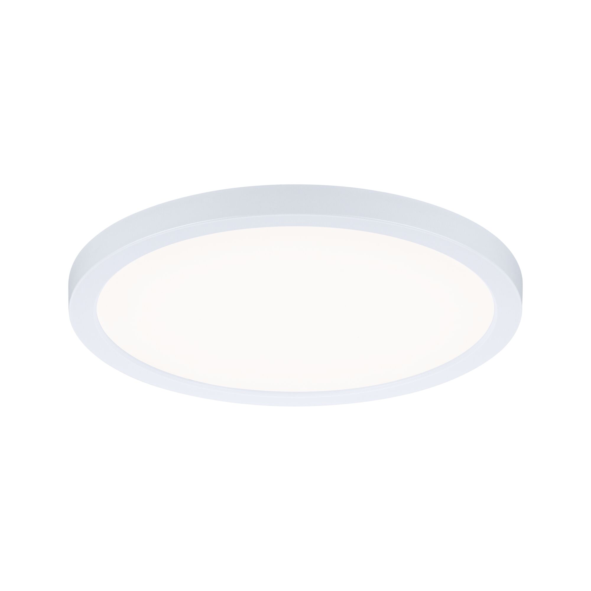 Round white LED ceiling light with matte plastic frame for modern room lighting solutions