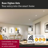 Modern living room featuring smart Zigbee 3.0 gateway for app and voice control in smart home setup